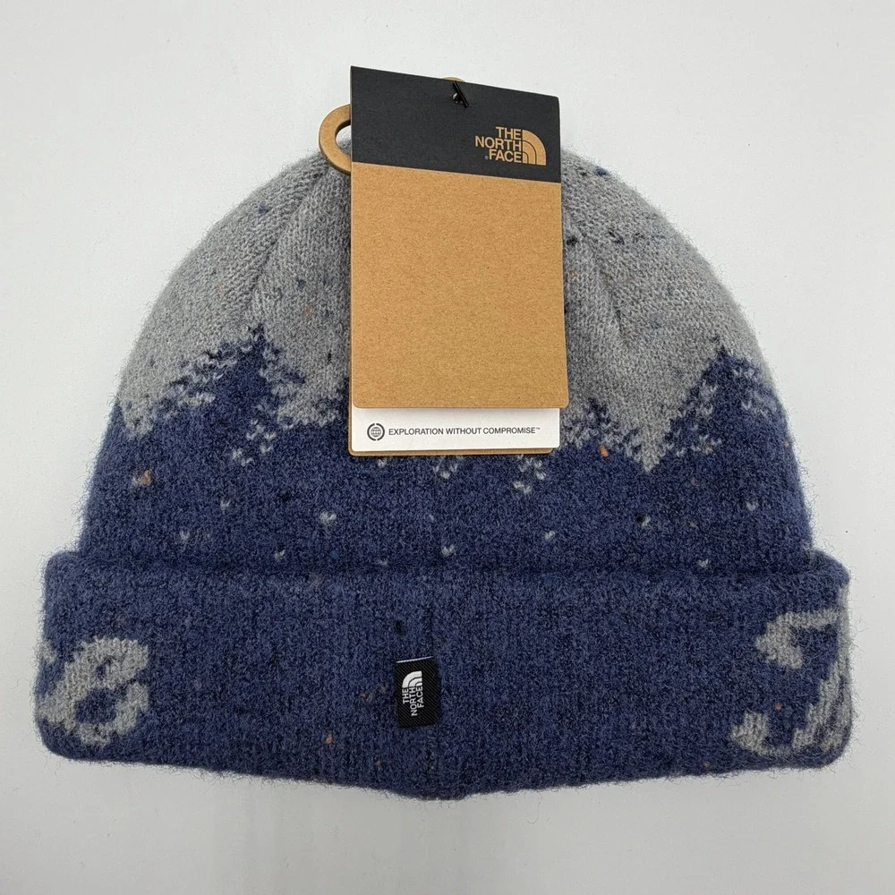 The North Face Cabin Mountainscape Beanie Unisex OS Lunar Blue NWT Knit Hat